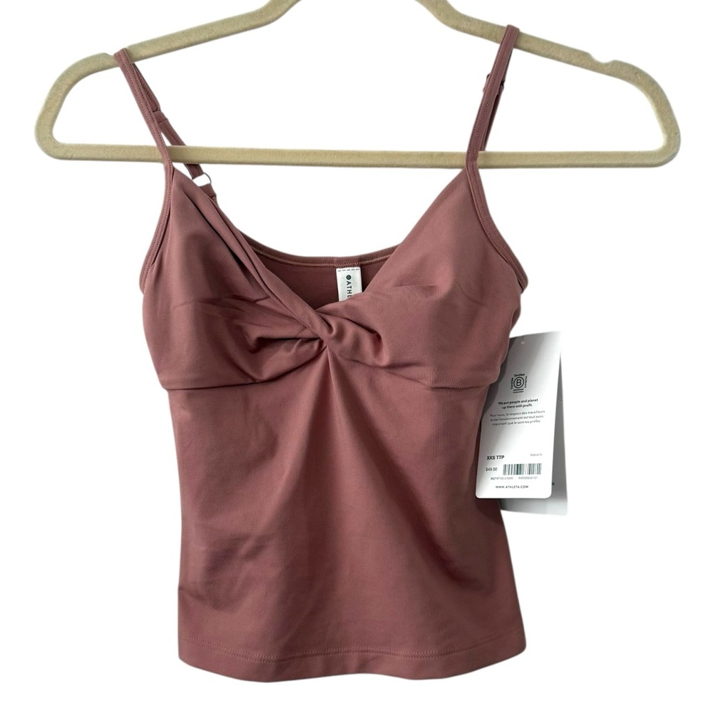 Athleta Women’s Size XXS Mauve Twist-Front Tank Top Athletic Camisole NWT